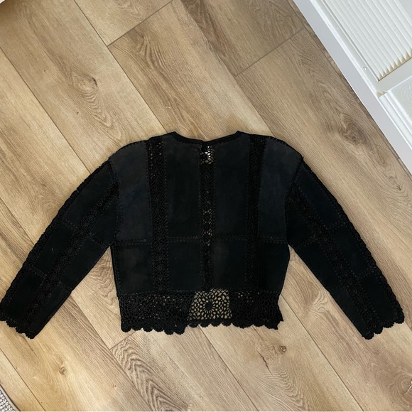 IDI Y2K Bohemian Suede Leather Crotchet Black Button Up Jacket size M - Picture 3 of 10